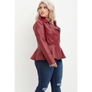 Faux Quilted Leather Peplum Jacket